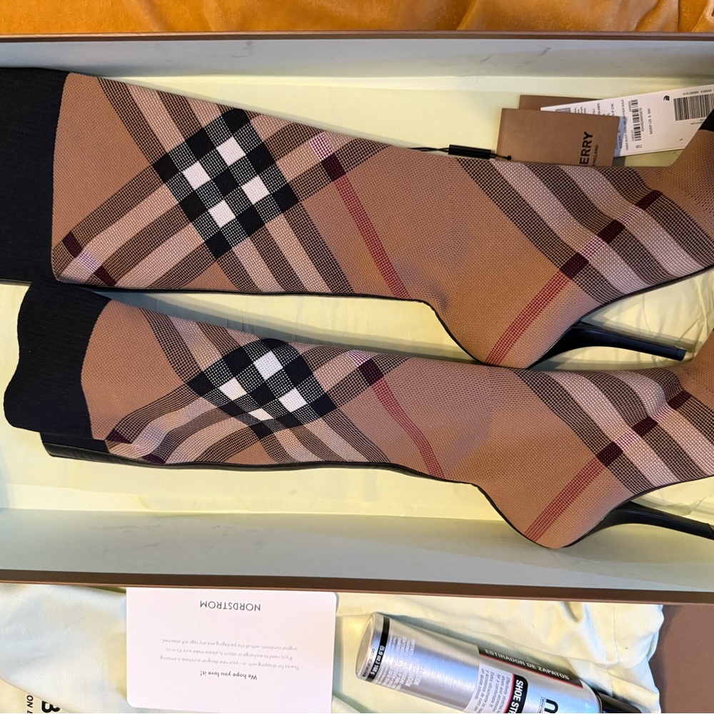 Burberry Tan Checkered Boots